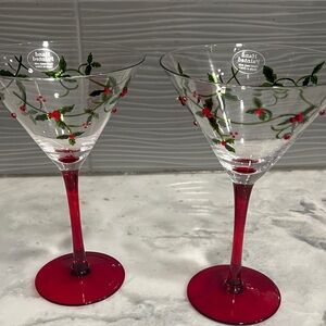 NWT - Set of Two Red and Green Holiday Martini Glasses
